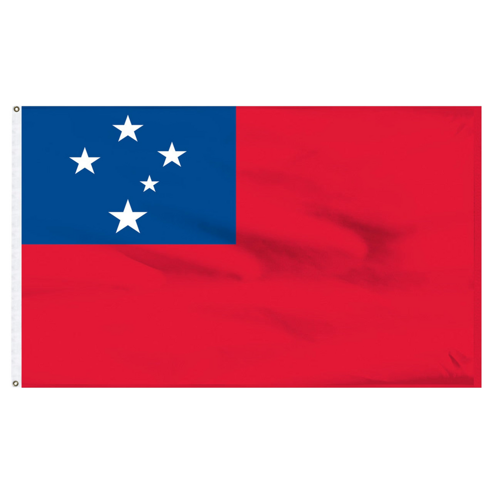 Western Samoan flag with blue and red colors and white stars on a white background