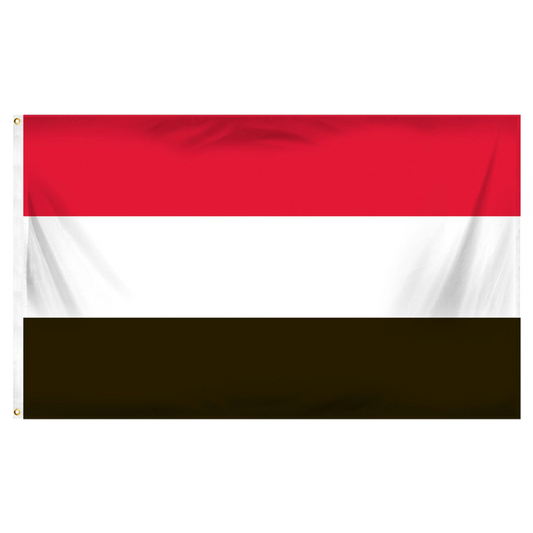 Yamen flag with red, white, and black horizontal stripes on a white background
