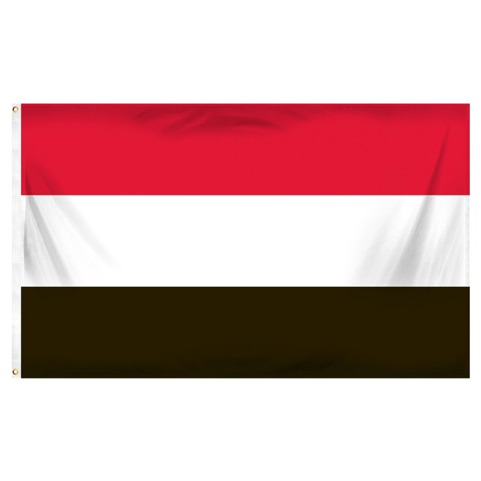 Yamen flag with red, white, and black horizontal stripes on a white background