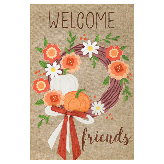 Fall Welcome Wreath Garden Flag - 12in x 18in