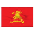 Red firefighter flag with yellow emblem and 'Loyal to Our Duty' text on a white background