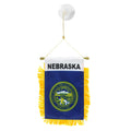 Nebraska state flag hanging banner with blue background and yellow fringe on a white background