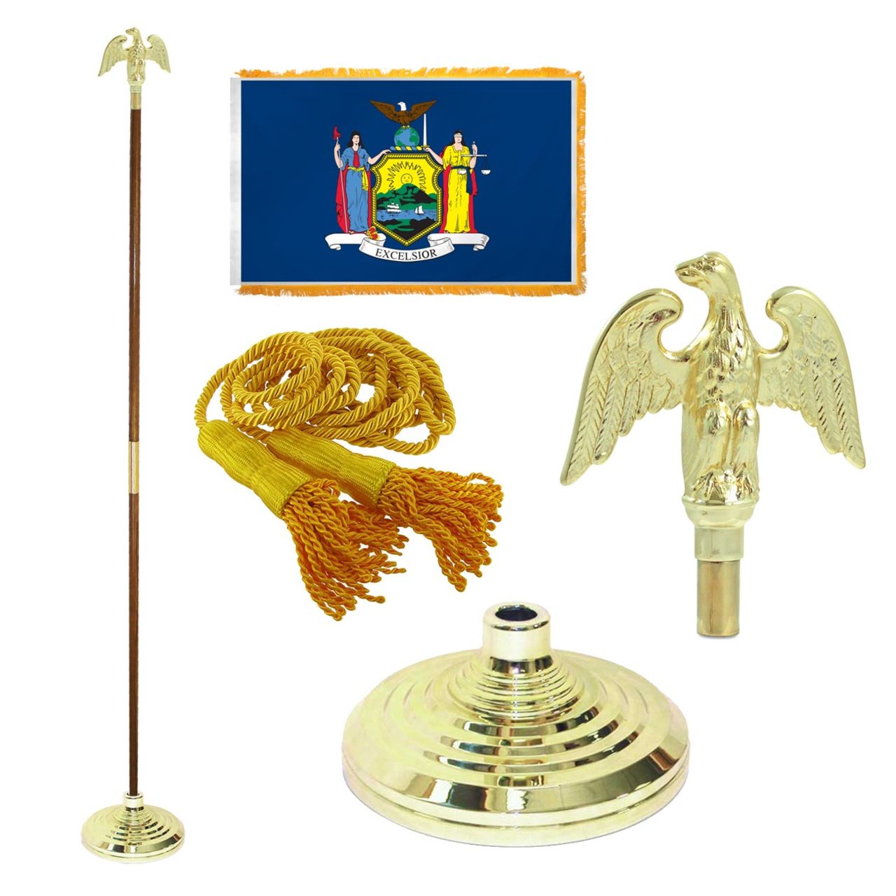 Super Tough Indoor Flagpole Kit with Nylon 3' x 5' New York Flag