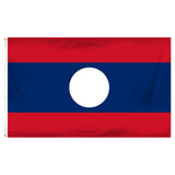 Flag of Laos with red and blue horizontal stripes and a white circle in the center.