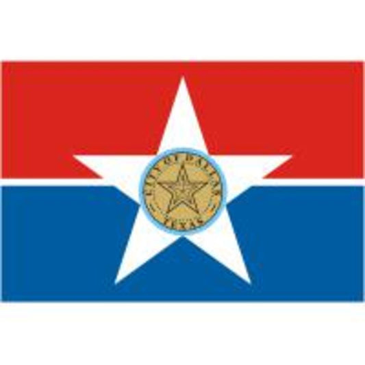Dallas city flag with a white star in the center on a red and blue background