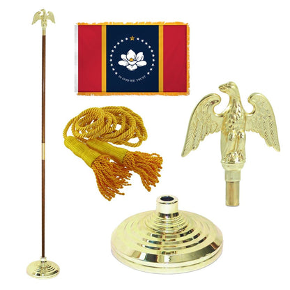 Super Tough Indoor Flagpole Kit with Nylon 3' x 5' Mississippi Flag