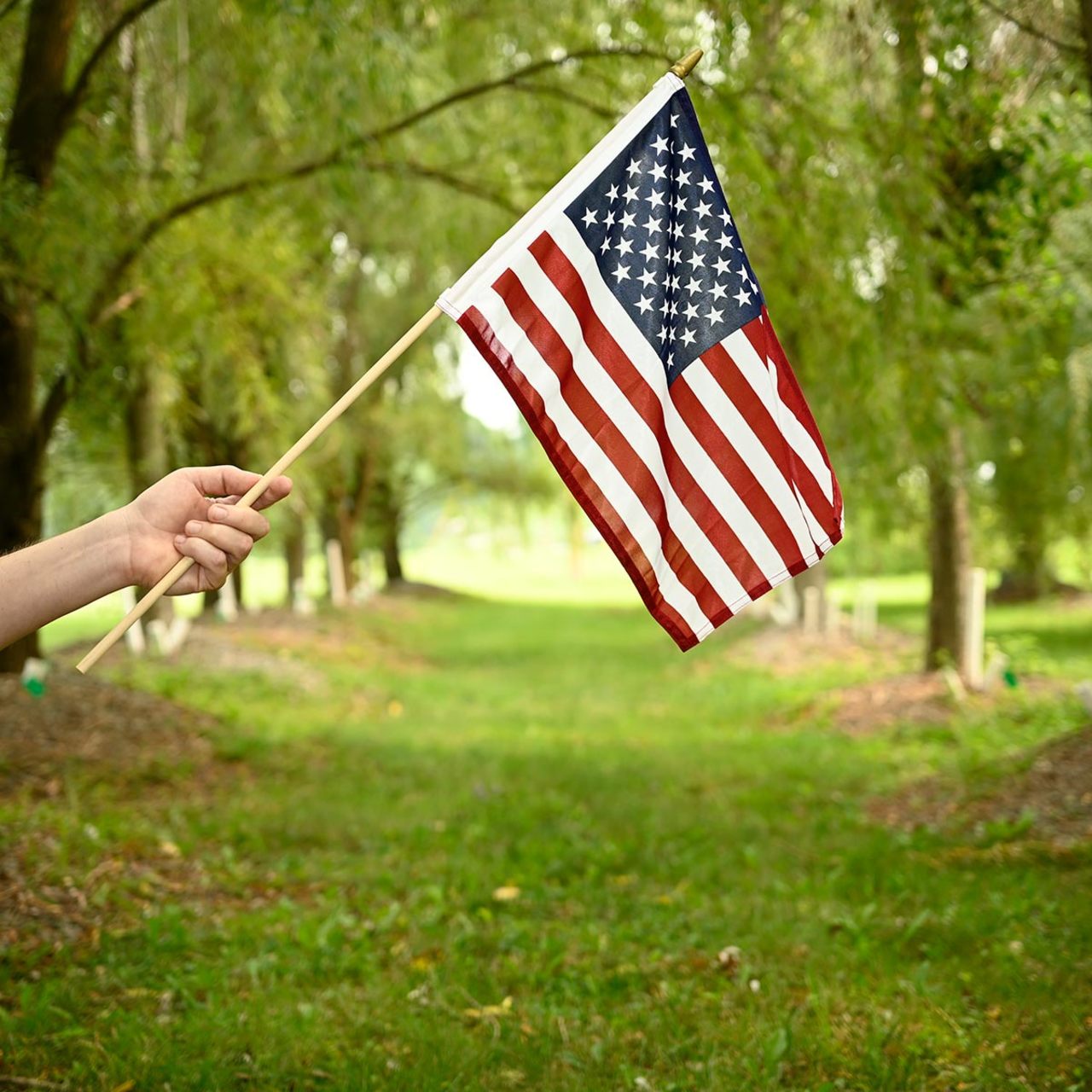 Single Sided American Stick Flag - Durable Knit Polyester - 12" x 18"