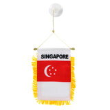 Small flag of Singapore with yellow fringe on a white background