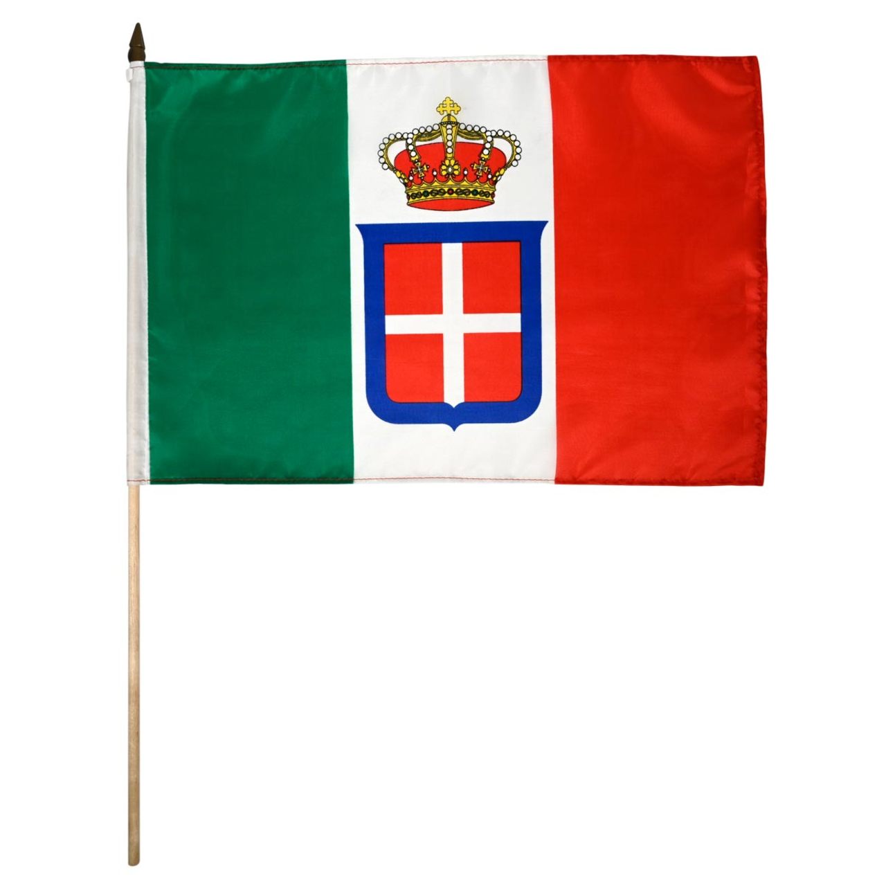 Kingdom of Italy Navy Insignia flag with green, white, and red colors featuring a coat of arms on a white background