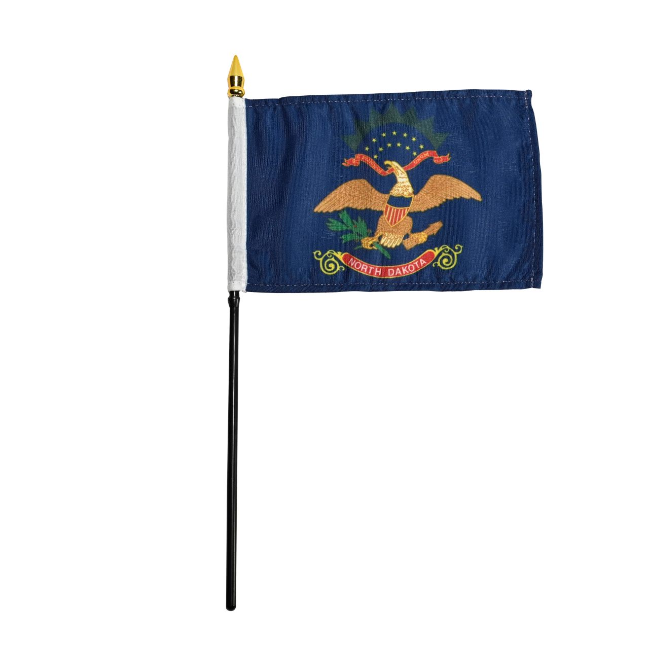 State of North Dakota stick flag with eagle and text 'North Dakota'