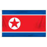 North Korea flag with a red star in the center on a blue and red background