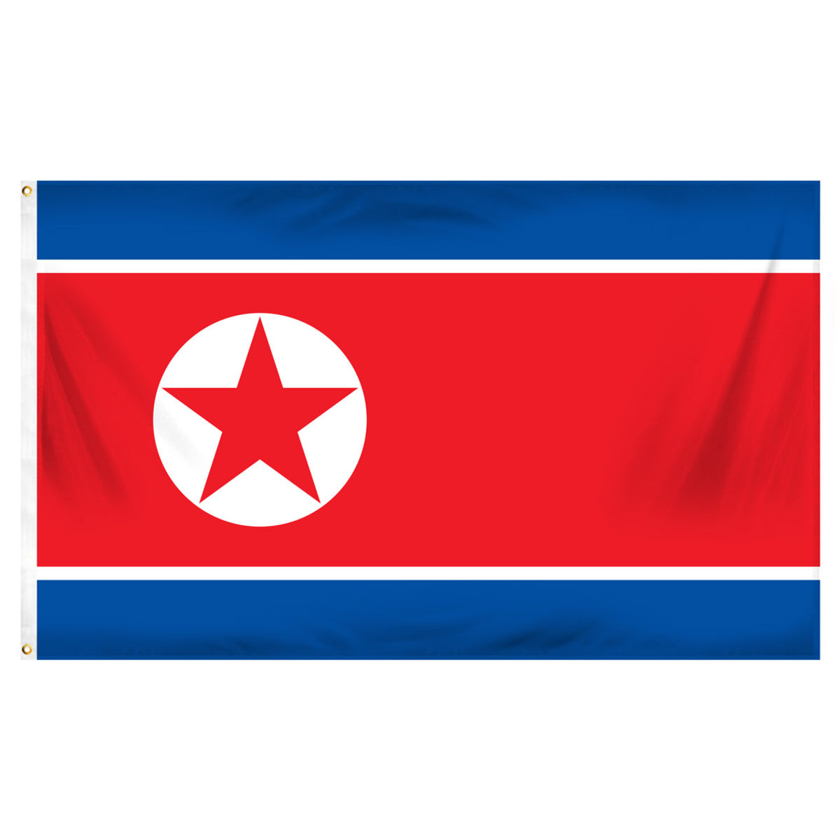 North Korea flag with a red star in the center on a blue and red background