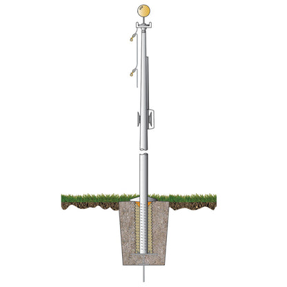 ECX40 Economy Extra External Halyard Series 40ft 2 Sections Commercial Flagpole - .156in Wall Thickness - 7in Butt Diameter