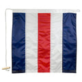 Flag with blue, white, and red stripes on a white background