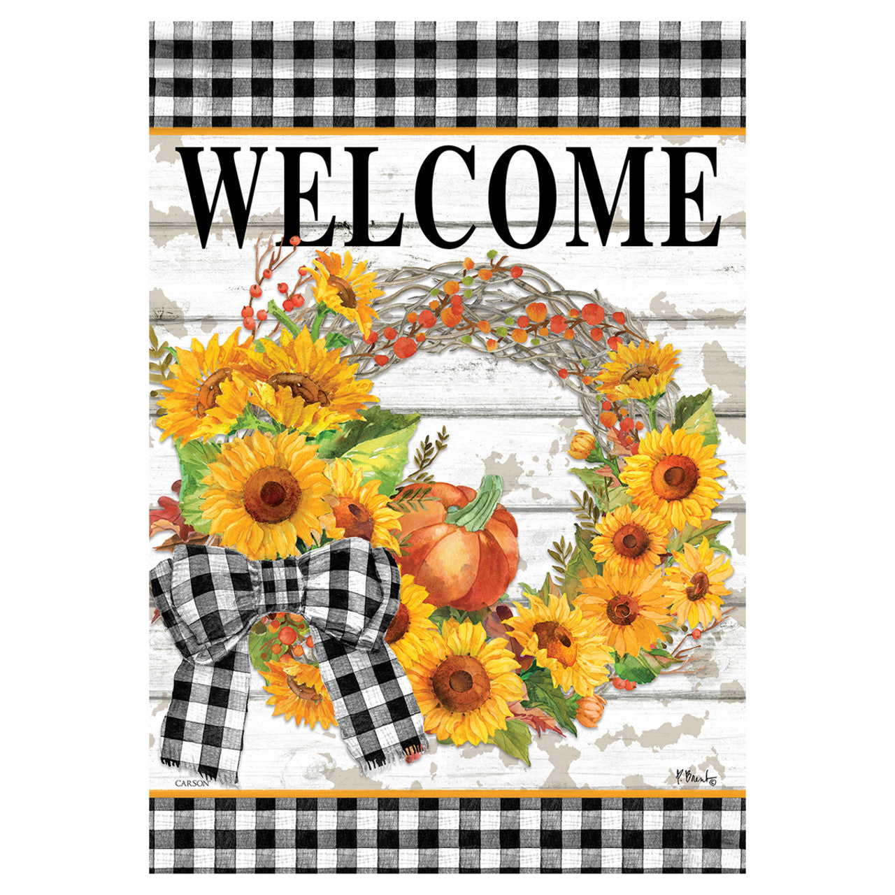 Carson Fall Banner Flag - Sunflower Wreath - 28in x 40in