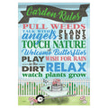Poster with garden-themed text and a wheelbarrow illustration on a white background