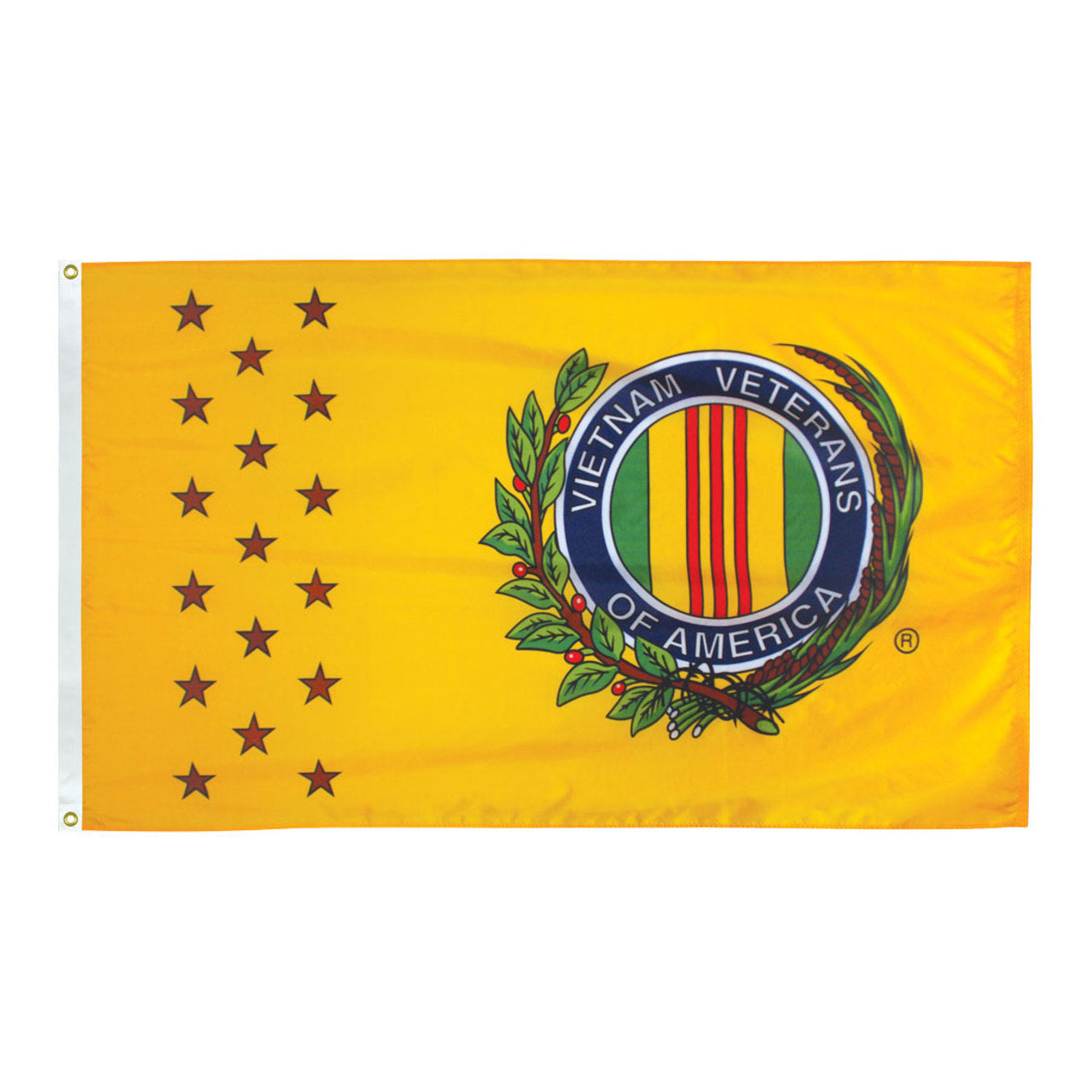 Flag with 'Vietnam Veterans of America' emblem on a yellow background