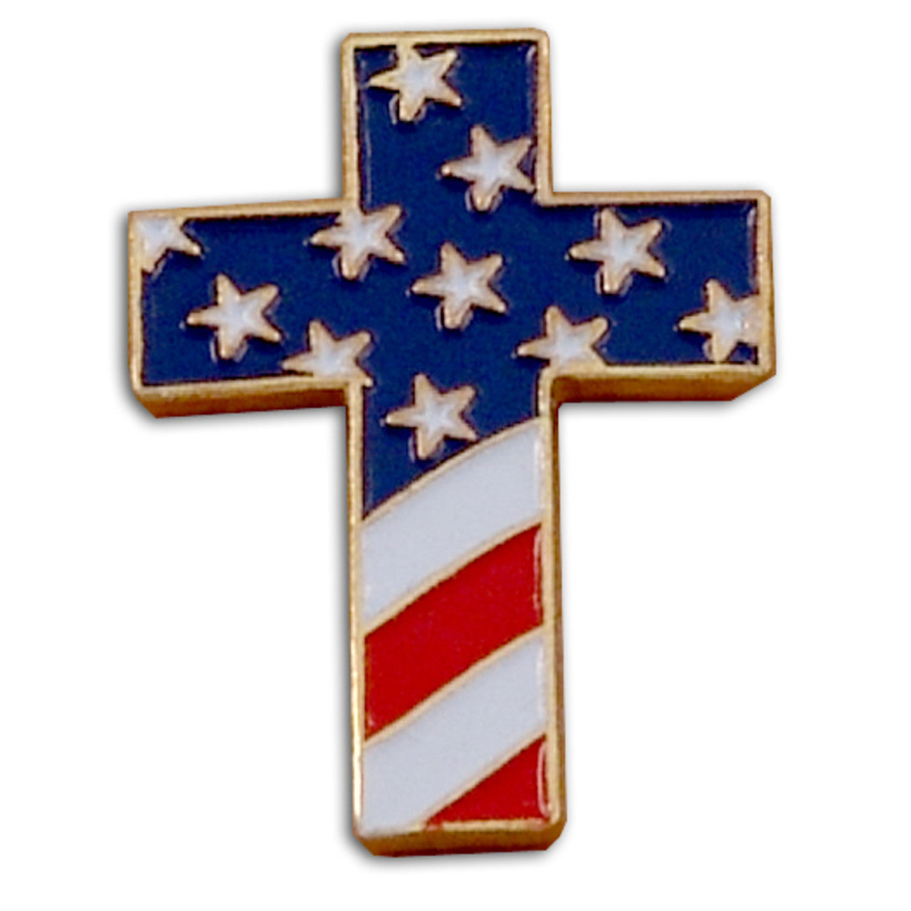 Cross-shaped object with American flag design on a white background