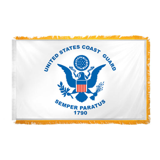 US Coast Guard Flag 3x5ft Nylon-Indoor: Pole Hem and Fringe