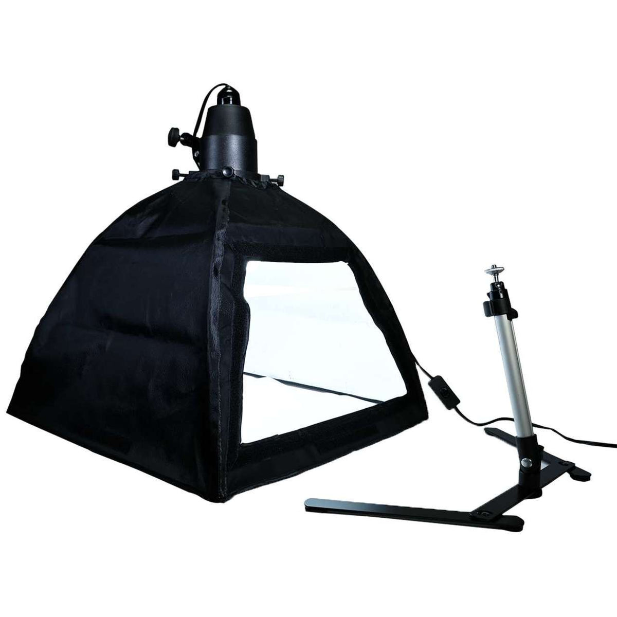 Black soft box kit on a white background