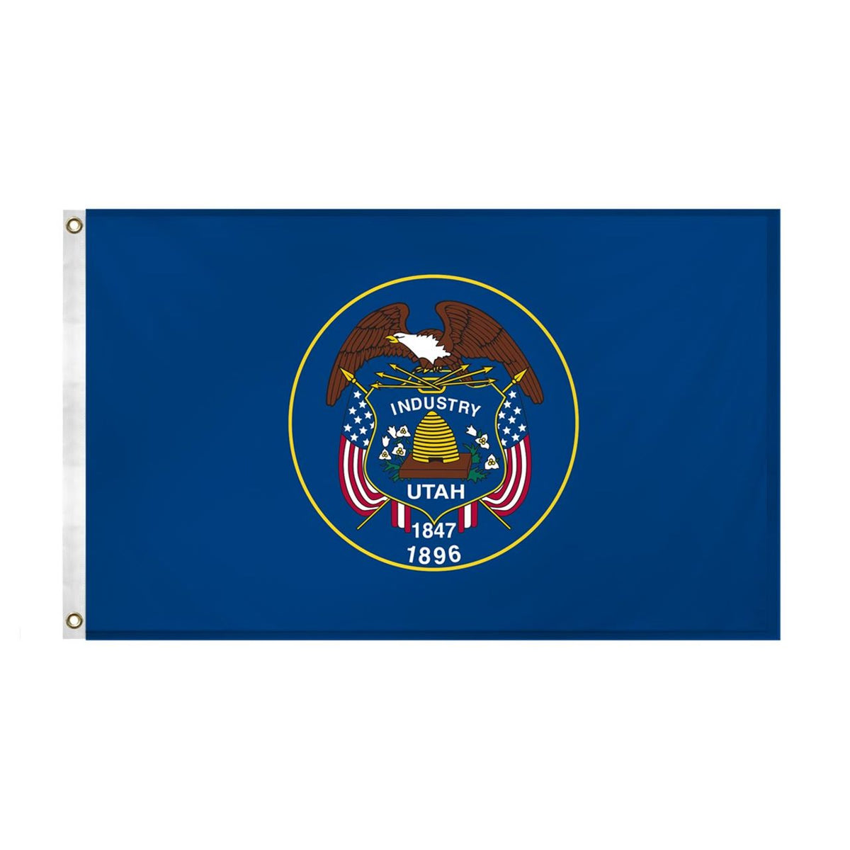 Flag of Utah with the state seal on a blue background