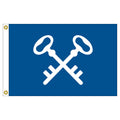Yacht club quarter master blue flag with white crossed keys on a white background