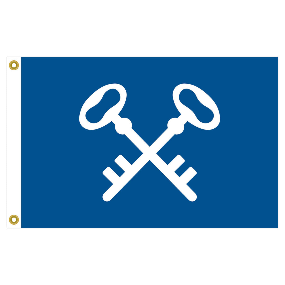 Yacht club quarter master blue flag with white crossed keys on a white background