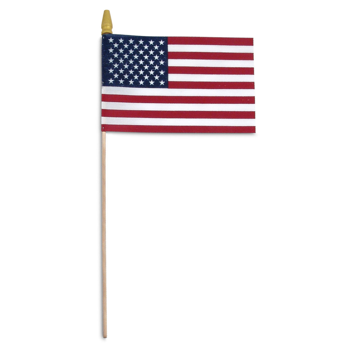 American flag on a wooden stick against a white background