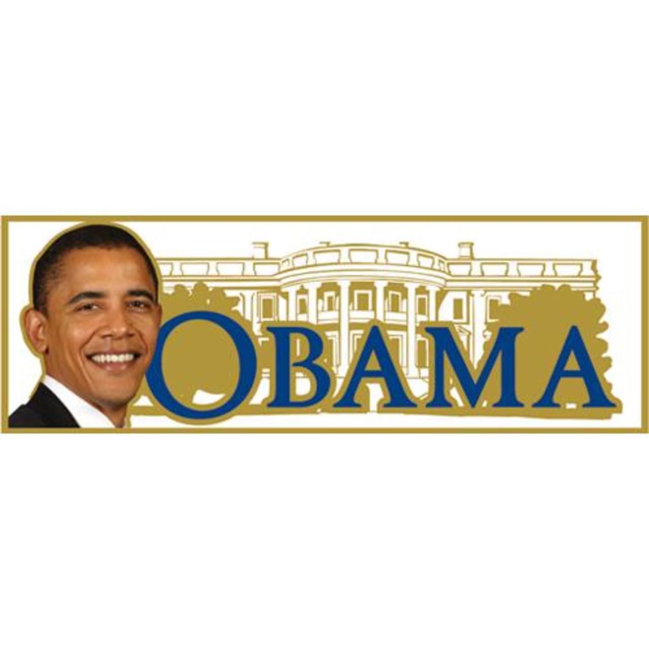 Obama sticker with the White House in the background