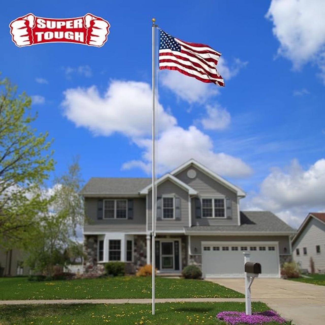 Super Tough 20ft Aluminum Sectional Residential Flagpole Kit - Silver