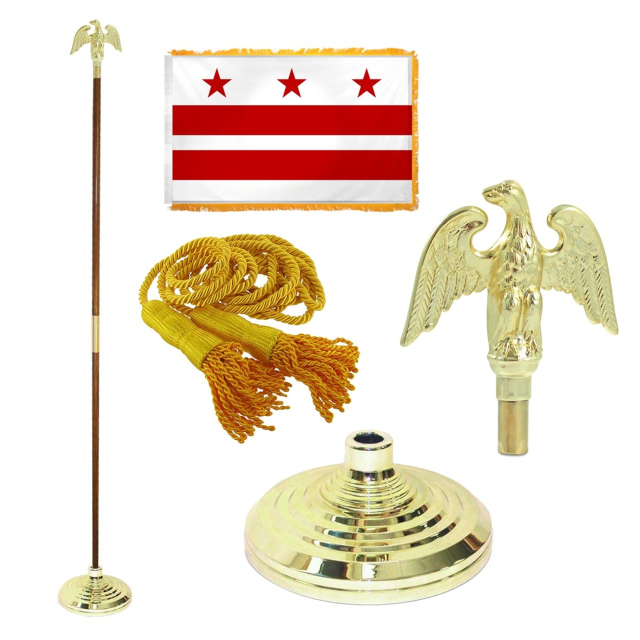 Super Tough Indoor Flagpole Kit with Nylon 3' x 5' Washington D.C. Flag