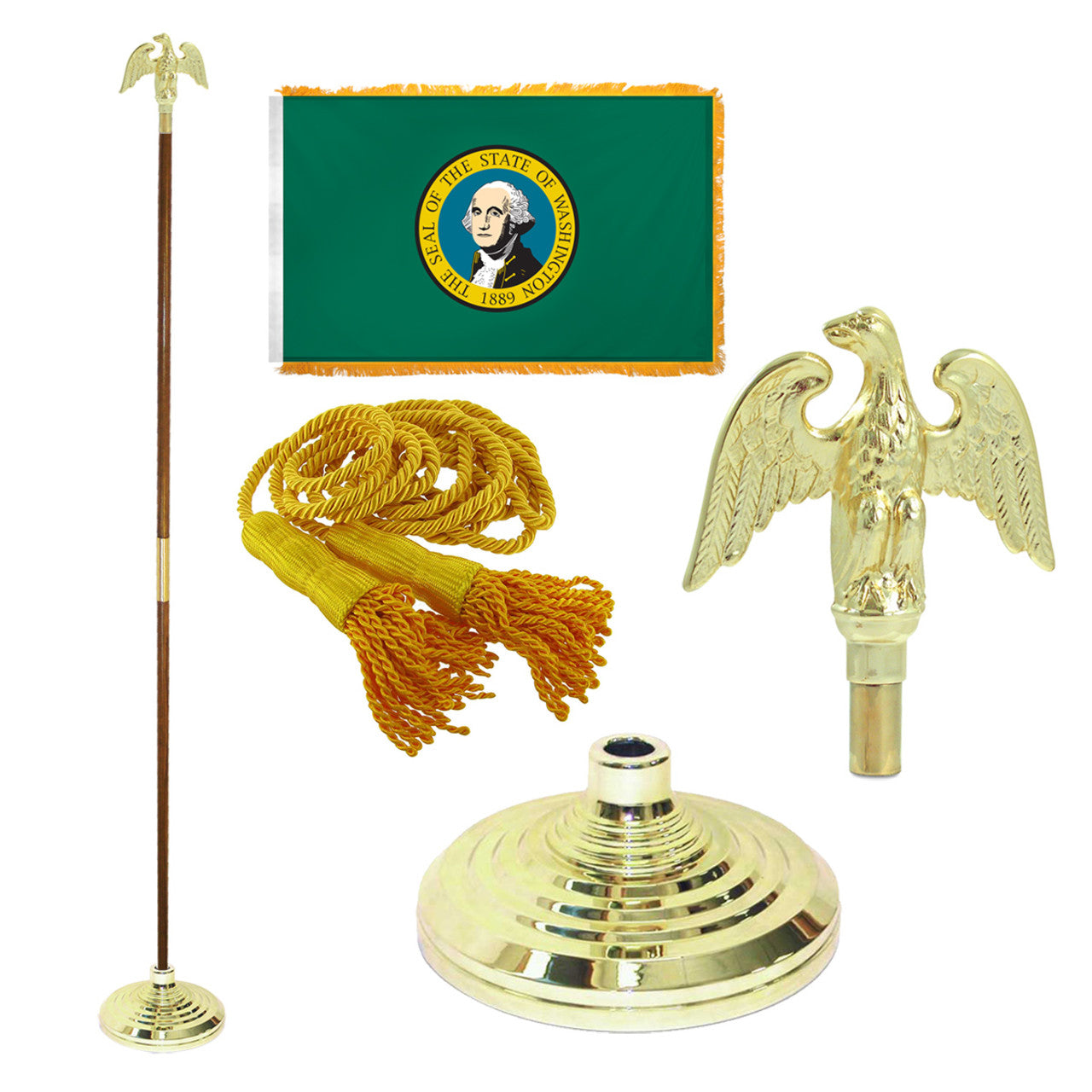 Super Tough Indoor Flagpole Kit with Nylon 3' x 5' Washington Flag