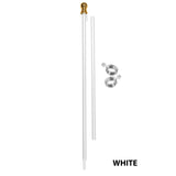 White flagpole kit with gold top and silver clamps on a white background
