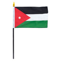 Flag of Jordan with black, white, and green horizontal bars and a red triangle with a white seven-point star.