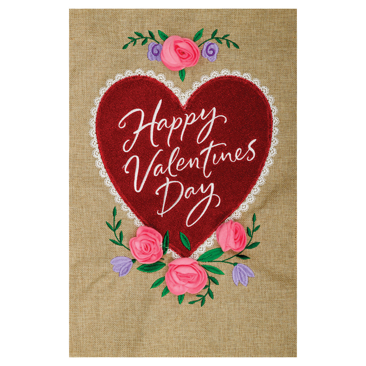 Valentines Day Burlap Garden Flag - Valentine's Heart - 12in x 18in