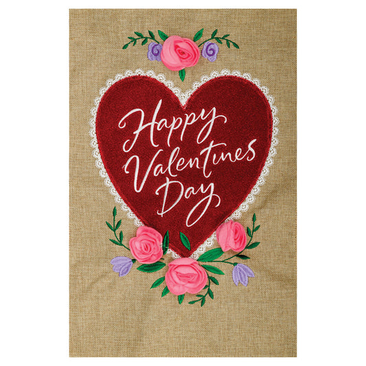 Valentines Day Burlap Garden Flag - Valentine's Heart - 12in x 18in