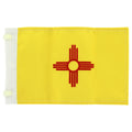 Yellow antenna flag with a red circle and four sets of four lines from the 12, 3, 6, and 9 sides of the circle