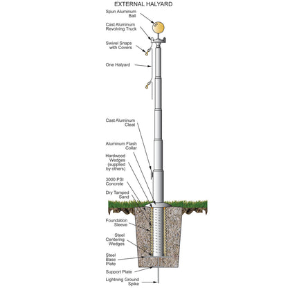 Ground Set Diminishing Section Steel 90ft Flagpole