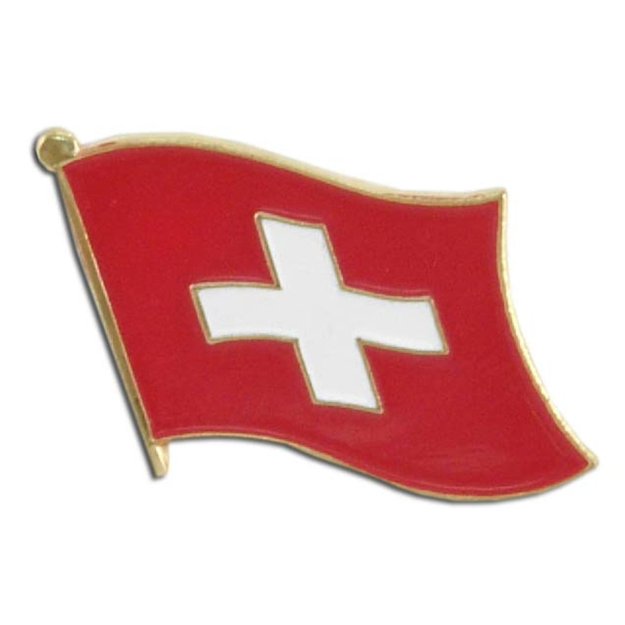 Lapel pin of the flag of Switzerland.
