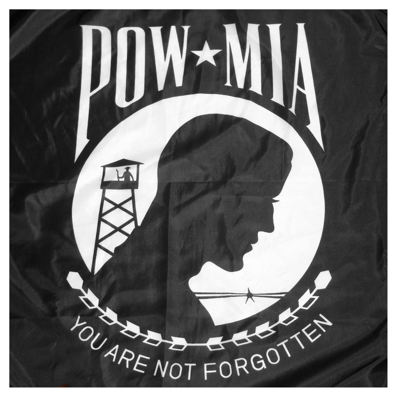Indoor POW MIA Flag 3ft x 5ft Nylon - Single-Sided - Silver Fringe
