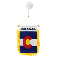 Colorado state flag hanging banner with yellow fringe on a white background