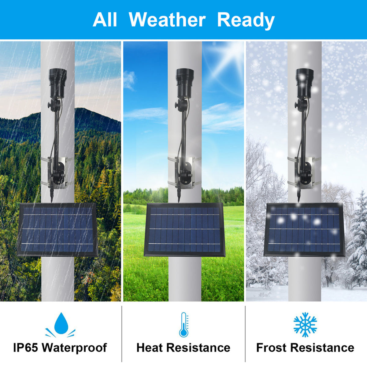 Info graphic for LED solar powered flagpole light