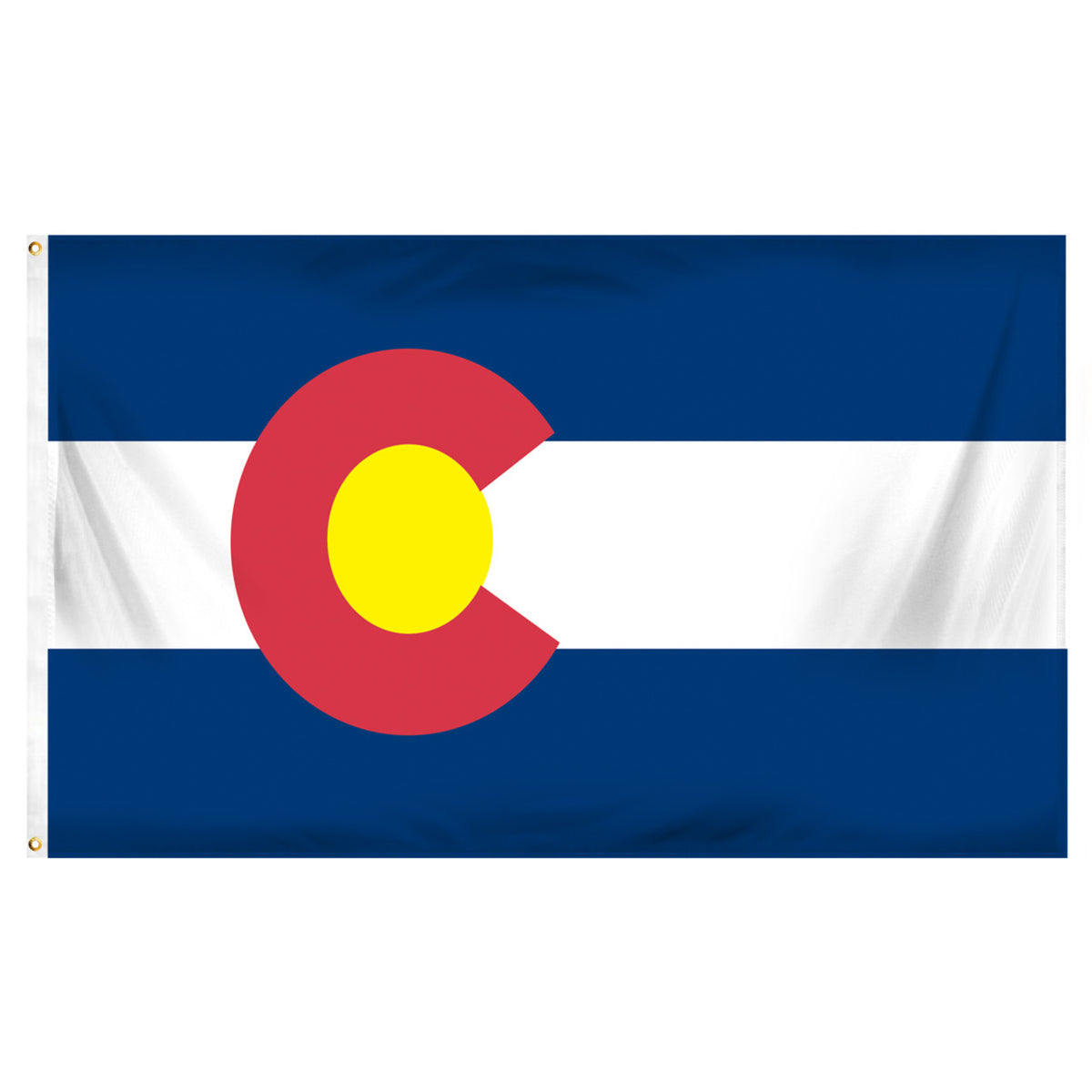 Colorado state flag with a red circle and yellow center on a blue and white background
