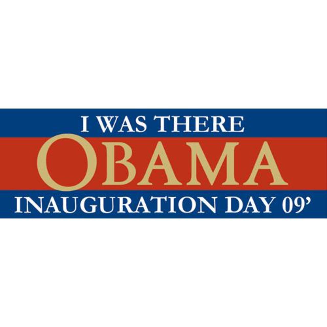 Sticker with 'I Was There Obama Inauguration Day 09' text on a blue and red background