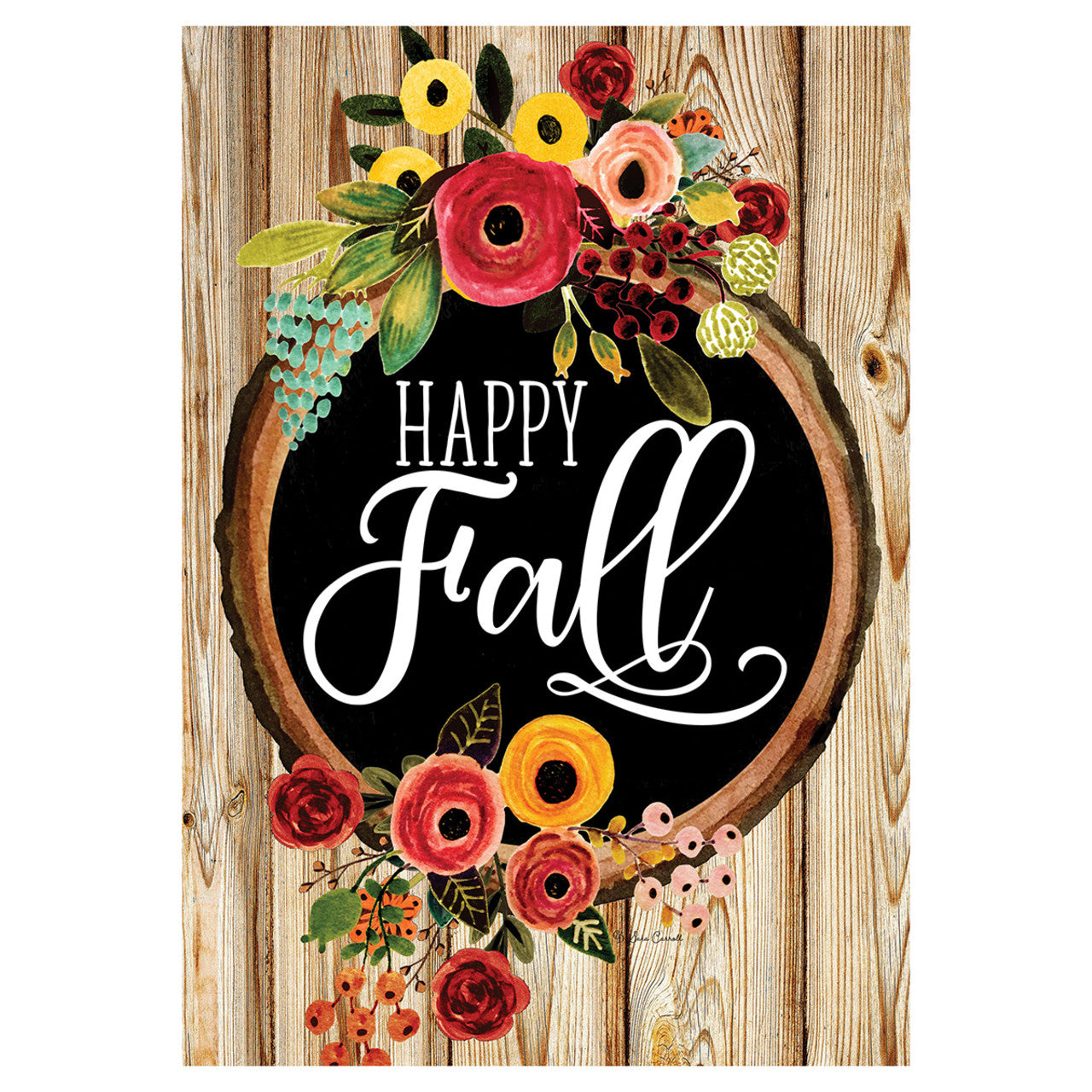 Fall Floral Wreath Garden Flag - 12in x 18in