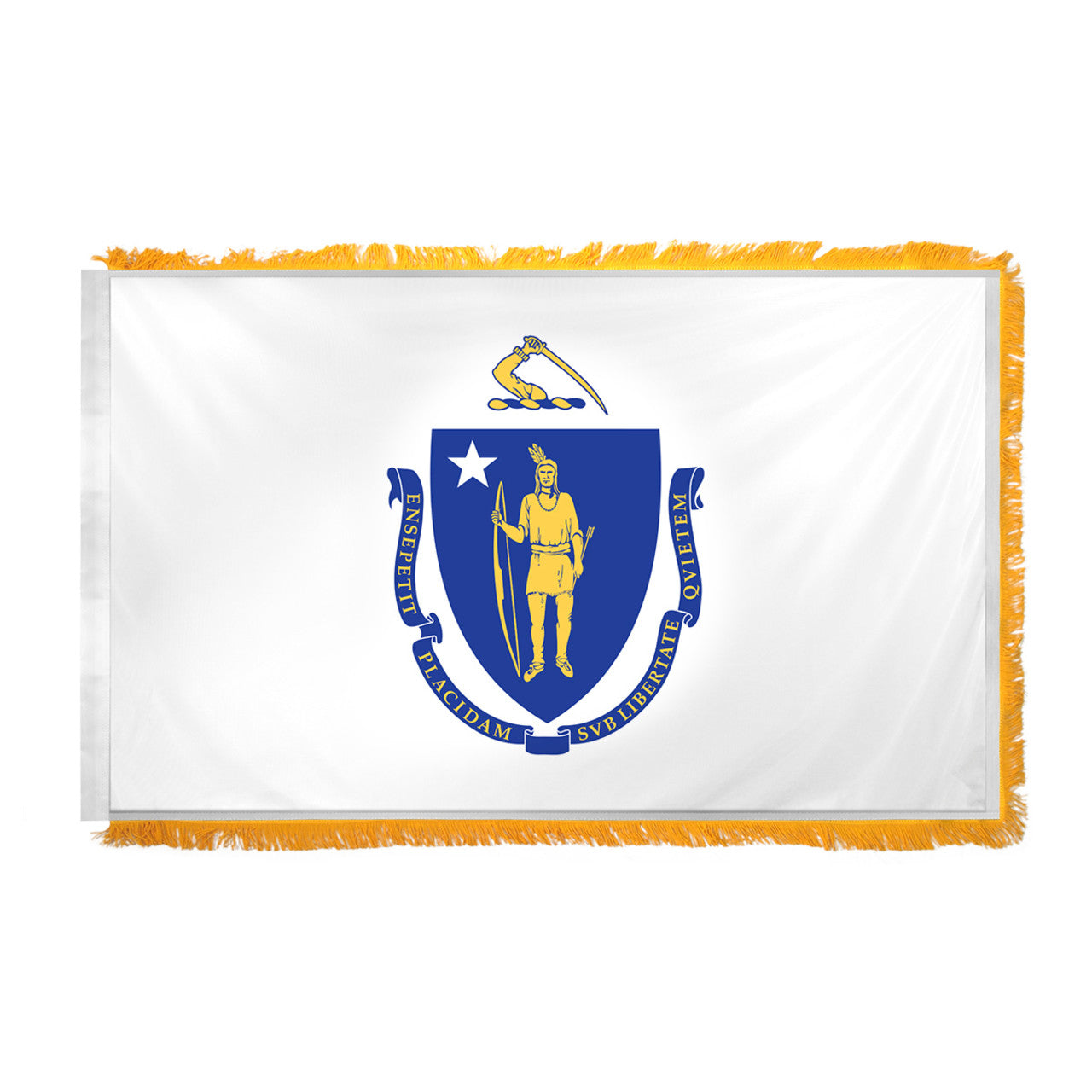 Massachusetts 4X6ft Nylon Flag with Indoor Pole Hem and Fringe