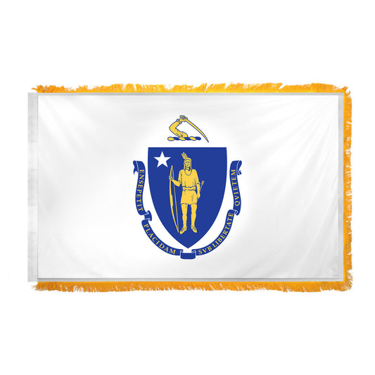 Massachusetts 4X6ft Nylon Flag with Indoor Pole Hem and Fringe
