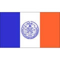 New York City flag with blue, white, and orange sections featuring a central emblem.