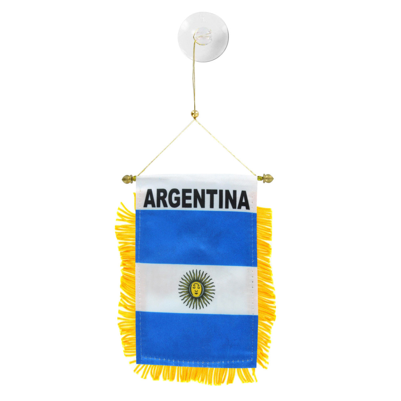Miniature flag of Argentina with yellow fringe on a white background