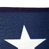 Close up of red stitching on the blue canton of an American flag